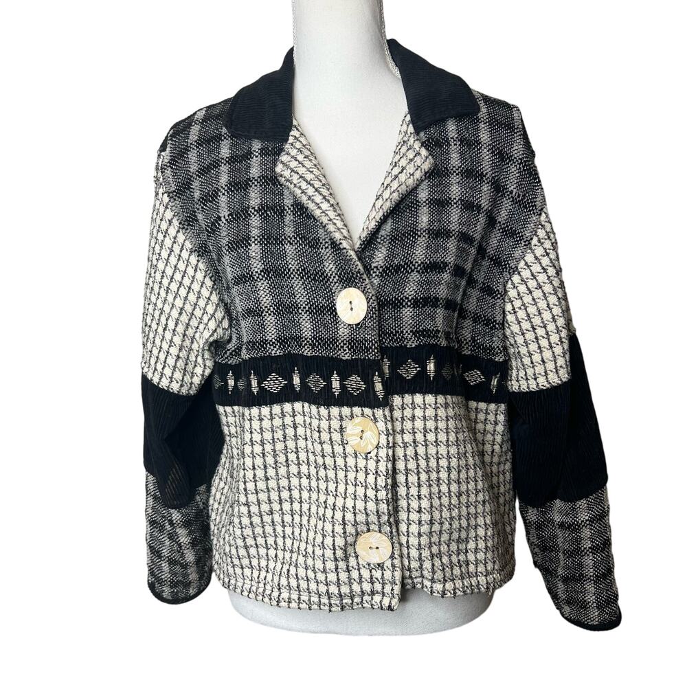 Paul Harris Size Small Tweed Cotton Corduroy Button Front Patchwork Jacket
